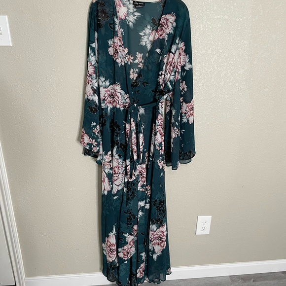 City Chic Plus Sz 18 Fleetwood Print Maxi Dress Jade Blossom Wrap Kimono Sleeve - Picture 4 of 7